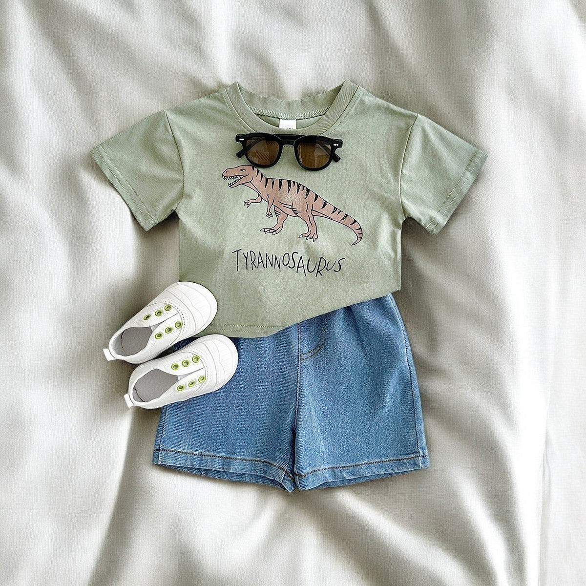 Dino Days – 2-Piece Baby T-Shirt & Denim Shorts Outfit