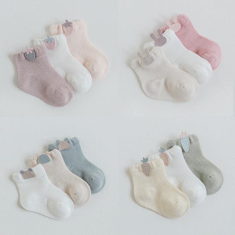 🧦 Tiny Toes, Big Comfort – Breathable Mesh Summer Socks for Newborns (3 Pairs) - Babyzy