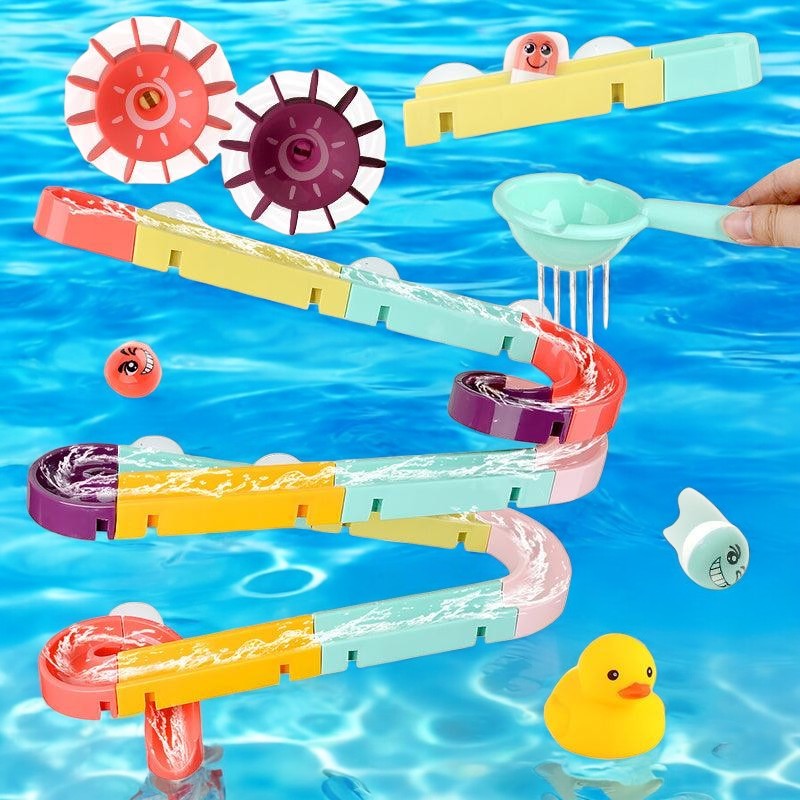 Make Bath Time Awesome! Suction Cup Marble Run Race Track Toy ๐๐