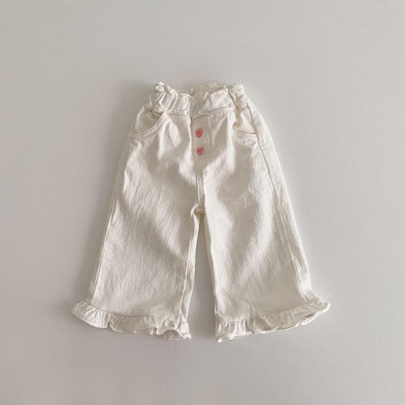Spring Baby Girls' Retro Wooden Ear Casual Lace Wide-leg Pants Children Fashion Pants - Babyzy