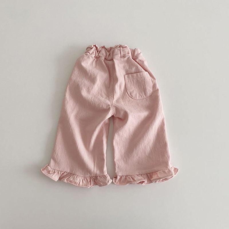 Spring Baby Girls' Retro Wooden Ear Casual Lace Wide-leg Pants Children Fashion Pants - Babyzy