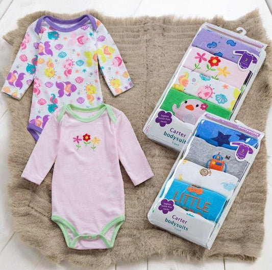 SnuggleNest – Long-Sleeved Cotton Romper for Autumn Comfort (5-Pack)