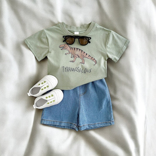Dino Days – 2-Piece Baby T-Shirt & Denim Shorts Outfit