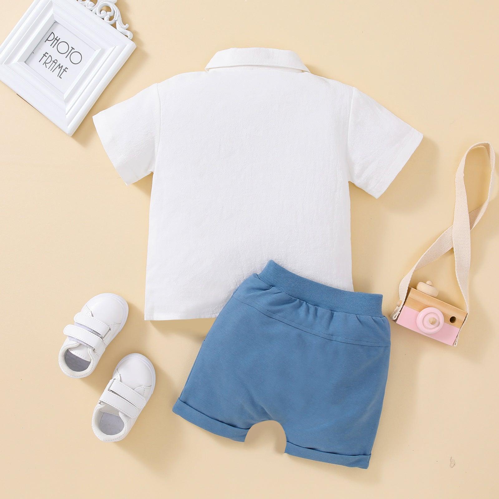 👦 Everyday Classic Set – Boys’ Short-Sleeved Shirt & Solid Shorts (2-Piece Outfit) - Babyzy