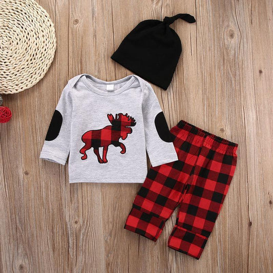 Plaid Moose 3-Pieces Set - Babyzy