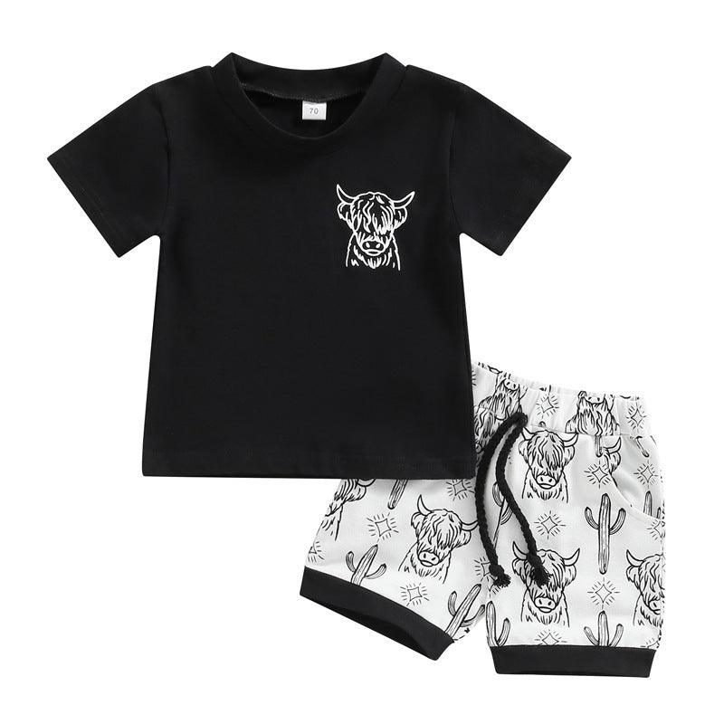 Moo-d Maker – 2-Piece Cow Print T-Shirt & Shorts Set for Kids - Babyzy