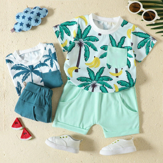 🌴 Tropic Explorer Set – Sports-Style T-Shirt & Shorts for Kids (Bold Jungle Print) - Babyzy