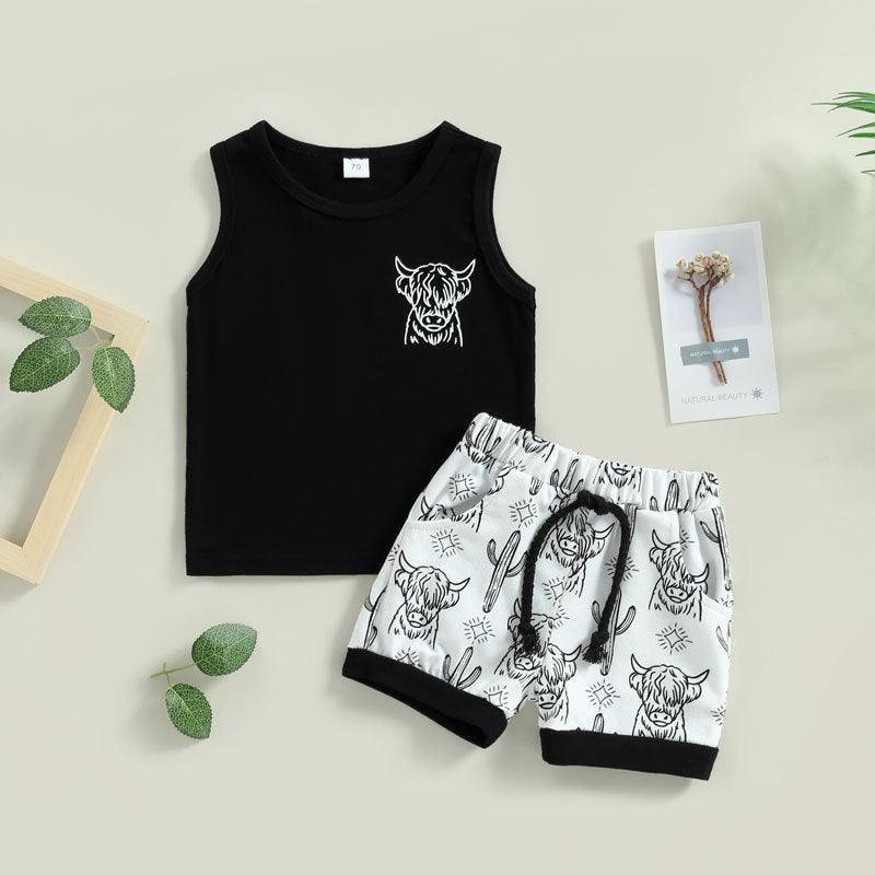 Moo-d Maker – 2-Piece Cow Print T-Shirt & Shorts Set for Kids - Babyzy